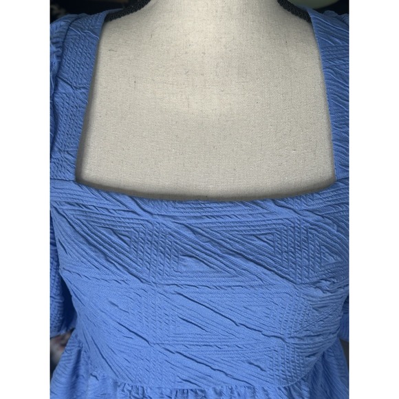 Free People Violet Mini Dress December Sky Blue Puff Sleeve Bow Back‎ Size Small - Picture 13 of 16